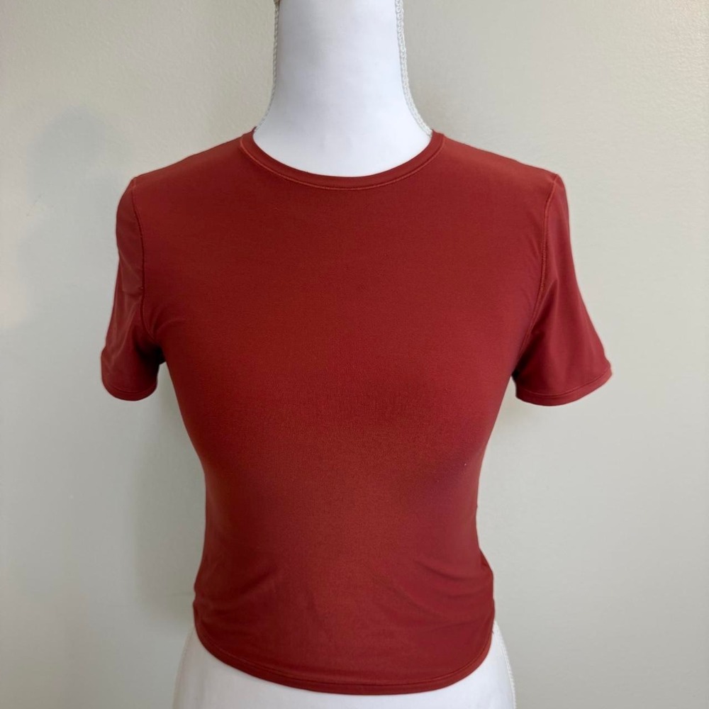 Aerie Smoothez Short Sleeve Fitted Top Red Womens S Closet Staple Going Out